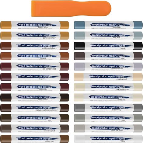 Kit de réparation de bois pour la maison avec 24 bâtons de couleur et grattoir, option de couverture anti-rayures pour meubles, usure du, côtés d ' étagère, bâtons de réparation en bois, ensemble de (1/5)