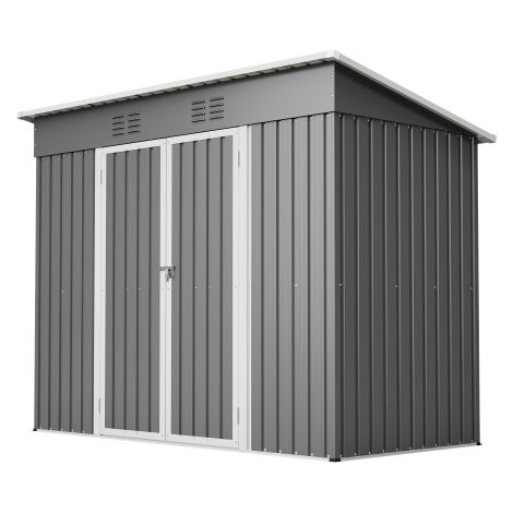 Abri de jardin en métal gris 2,4 x 1,2 m avec toit pentu, porte verrouillable et 2 grilles d'aération, pour ranger les outils de jardin, parfait pour terrasse, cour et jardin – 1 pièce (1/5)