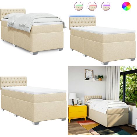 Sommier à lattes de lit et matelas Crème 90x190 cm Tissu - Lit Plateforme - Lit Crédence - Lit Design - Sommier Tapissier - Matelas Ressorts Ensachés - Home & Living (1/5)