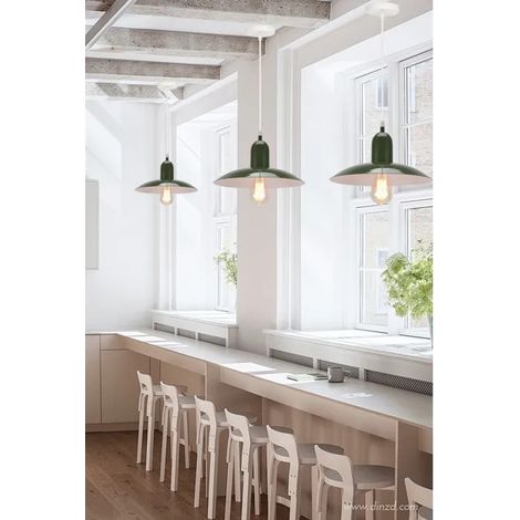 3x Lustre Moderne Salon Vert,E27 Suspension Luminaire Industriel Vintage Abat-jour en Métal Designe Chapeau pour Chambre Cafes (1/5)