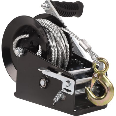 Treuil manuel robuste avec câble en acier de 10 m, rapport 4:1/8:1, sangle de manivelle à cliquet bidirectionnel avec crochet pour remorques de bateau, VTT, camping-car, camion (1/5)