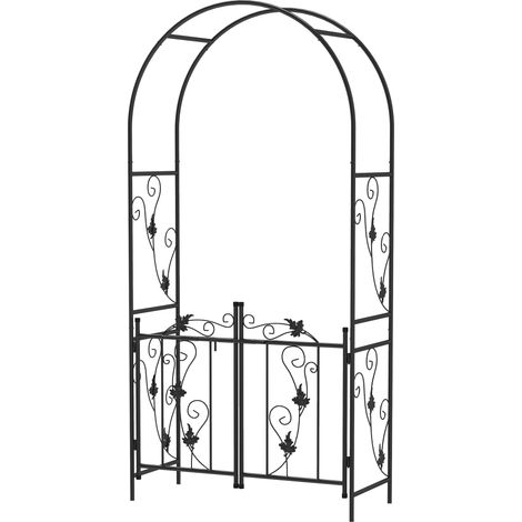 Gartenbogen aus Stahl mit Rosenbogen, Doppeltür, für Zeremoniendekoration, 107 x 45 x 217 cm, schwarz
