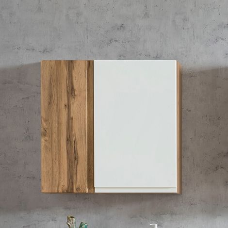 Bad Hängeschrank 2-türig in Wotan Eiche Nb. mit weiß matt VASTO-03-WHITE, B/H/T ca. 65/64/20 cm (1/5)