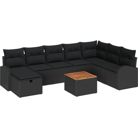 Conjunto de sofás de jardín 9 uds. Negro Poliratán vidaXL (1/5)