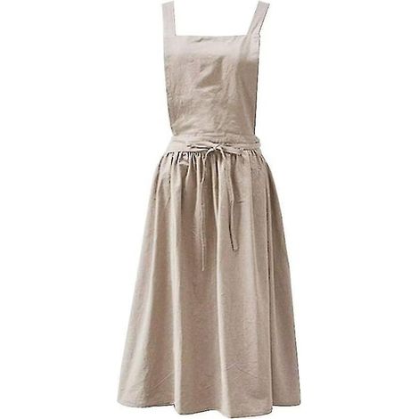 Tablier rétro pour femme Botao, tablier en coton et lin style vintage nordique, dos croisé, idéal pour fleuriste, café, boulangerie, cuisine (1 pièce, abricot) (1/5)