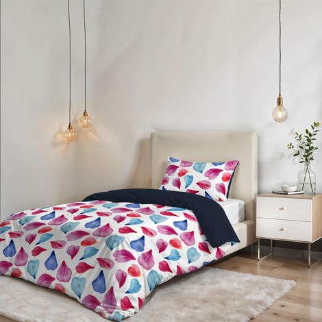 Parure de housse de couette SANS REPASSAGE - Ensemble housse de couette - Lit 1 place, Microfibre - Housse 150x200 cm + Rabat et 1 taie d'oreiller 50x80 cm (1/5)