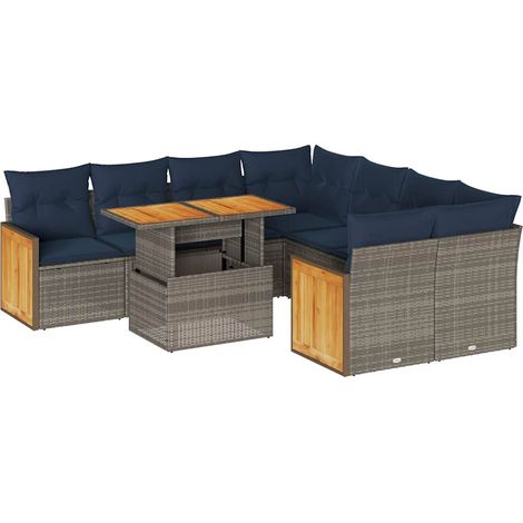vidaXL Set Divano da Giardino 9pz con Cuscini Grigio Polyrattan Acacia (1/5)