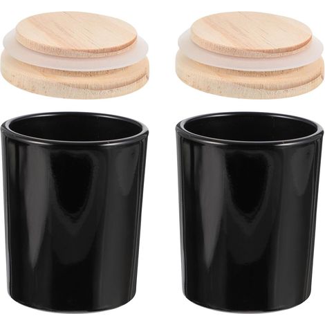 2 Pièces Pot Votif en Verre Noir Couvercle Bois pour Bougies DIY (1/5)