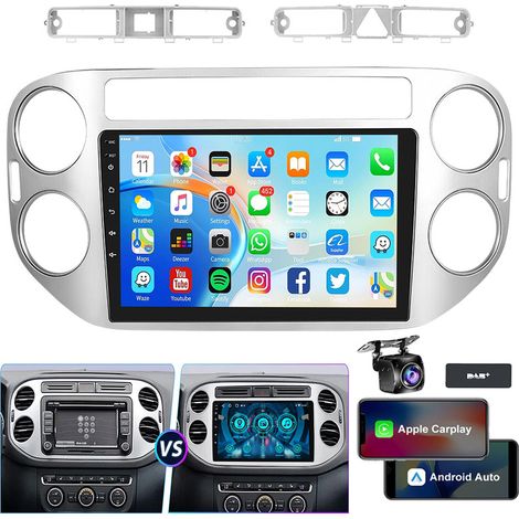 Autoradio 9 pouces CarPlay pour VW Tiguan 2010-2016 Android 14, navigation GPS, BT, FM - 2+64G DAB+ CAM