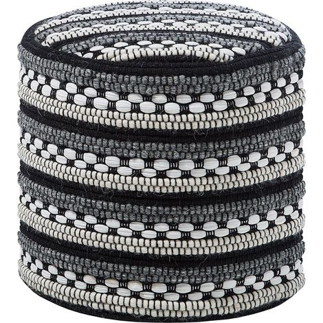 Puf blanco y negro de algodón y lana macramé trenzado boho rústico Guntur