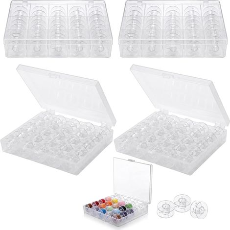 100 Pièces Canette Machine à Coudre avec Boîte de Rangement Plastique Transparente Canettes Machine à Coudre pour Nähmaschine Spulen Zubehör Unterfadenspulen (1/5)