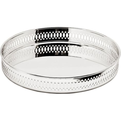 Plateau de Service Rond en Métal Argenté Anti-Ternissement - Ø 23 cm - Hauteur 3,5 cm - PANGIVO (1/5)
