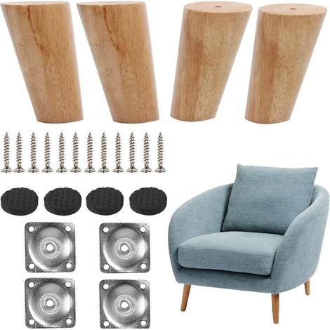 Gambe per tavolo in legno da 8 cm, set di 4 gambe coniche in legno massello per mobili, gambe di ricambio per mobili con piastre di montaggio e viti per divano letto, armadio, poltrona, sedia (inclina (1/5)