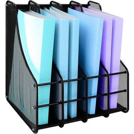 Porte-revues de bureau A4 en métal ajouré, organisateur de bureau à 4 compartiments, présentoir à magazines en métal ajouré, rangement de bureau pour table et bureau. (1/5)