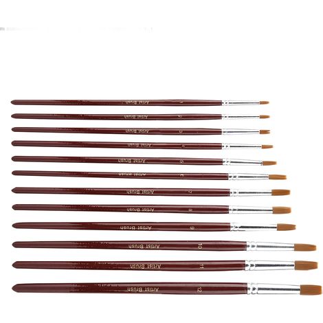 Lot de 12 pinceaux aquarelle en nylon (pointe plate) (1/5)