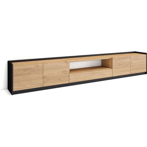 Skraut Home - Mueble TV, Televisión, 310x37x50cm, Para TV hasta 80", Roble y negro (1/5)