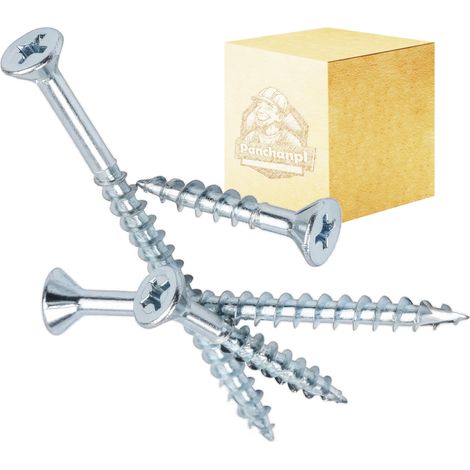 Tornillos para madera endurecidos, galvanizados en blanco, 1 kg, 5 x 90 mm, longitud 54 mm