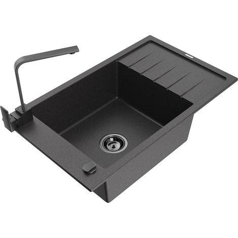 Mexen Elias fregadero de granito de 1 compartimento con escurridor y grifo de cocina Rita, negro moteado - 6511-76-670300-70-B (1/5)