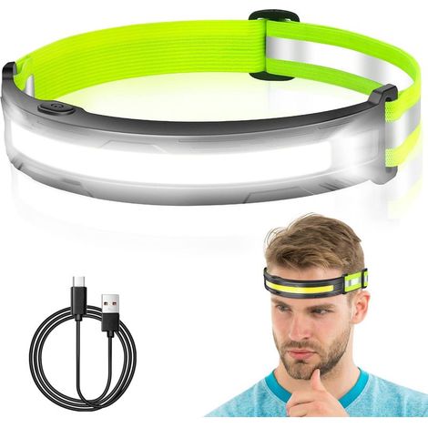 Linterna frontal recargable por USB, linterna frontal LED ultra potente con 5 modos de iluminación, linterna frontal COB impermeable IPX4, ligera, haz reflectante de 230° para acampar, pescar, correr, (1/5)