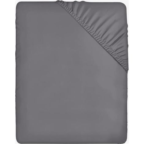 Drap-housse gris, 140 x 200 cm, bonnets de 35 cm de profondeur pour matelas épais, en microfibre de polyester brossée. (1/5)
