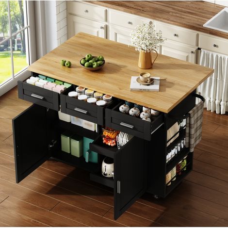 Isola da cucina pieghevole 120 x 70 x 84 cm in MDF con ruote OKMYHOME (1/5)
