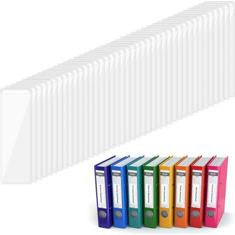 Lot de 120 porte-étiquettes transparents, étiquettes de classeur de 2,5 x 7,6 cm, pochettes adhésives transparentes avec ouverture sur le dessus pour bacs de rangement, carnets, boîtes, inserts (1/5)