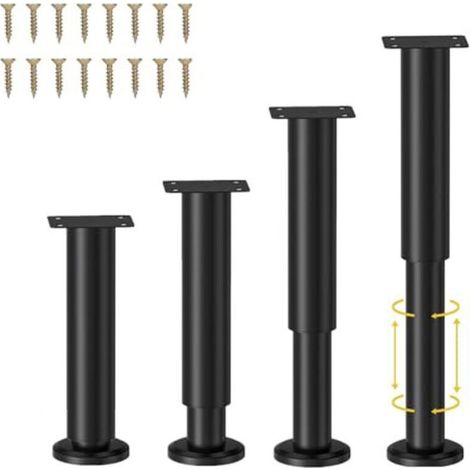 pieds de table en métal, pieds de table réglables, pieds de meubles, kit comprenant tournevis et vis (noir, 25-43 cm) (1/5)