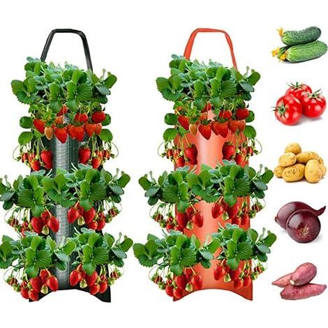 Sac de plantation,Sac de Plante Respirant 2 Pièces Suspendu Verticalement,Pots de plantation de fraise Respirant 6 trous avec poignée pot de plante (1/5)