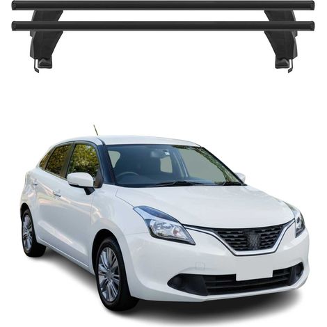 OMAC Barres de toit transversales en aluminium pour Suzuki Baleno 2015-2019 Pre-FL – Antivol – Rainure en T – Testées City Crash – Charge Max 50 kg Noir (1/5)