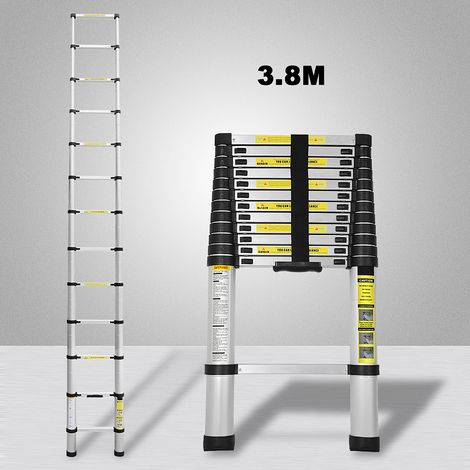 Wolketon Scala telescopica ad estensione fino a 150 kg Stabile scala a pioli in alluminio 3.8 m