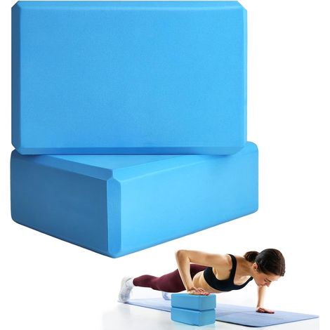 Set di 2 blocchi yoga in schiuma EVA ad alta densità, blu, leggeri, per uso domestico, migliorano forza, equilibrio e flessibilità.