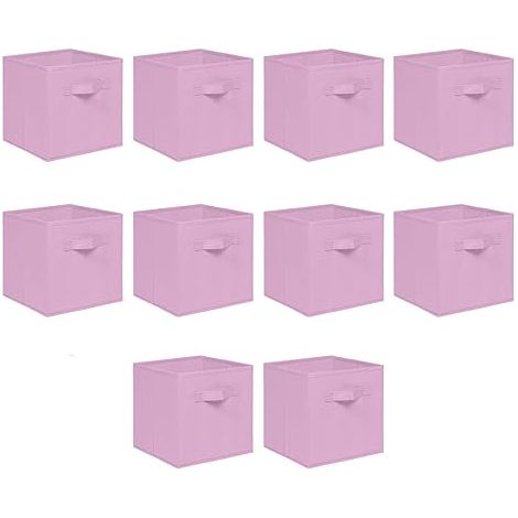 Foldable Storage Boxes,Non-Woven Fabric Storage Box Set,Storage Drawers for Cube Storage Unit,26.5x26.5x28 cm (Pink, Set of 10)