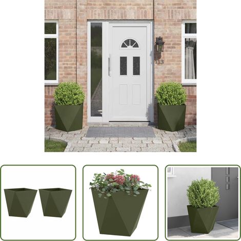 Terrassenpflanzer - Pflanzkübel 2 pcs Olive Grün 50 x 50 x 50 cm Stahl (1/5)