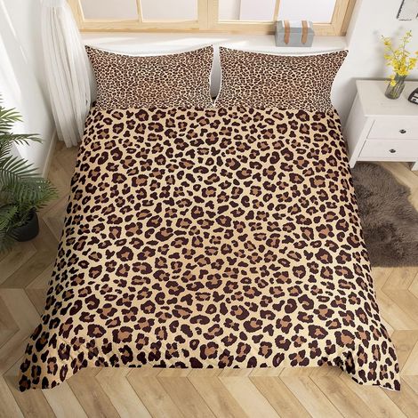 Housse de Couette Imprimé Léopard Marron Noir Parure de Lit Imprimé Guépard 200x200cm Afrique Animal Faune Ensembles de Housse de Couette Ultra Soft Decor Safari (1/5)