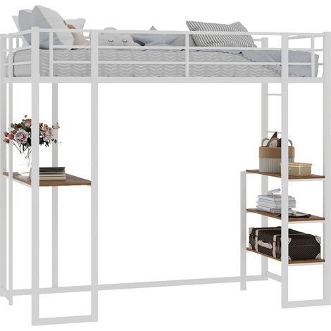 Letto a soppalco in ferro bianco con scala e scrivania 200 x 107 x 180 cm (1/5)