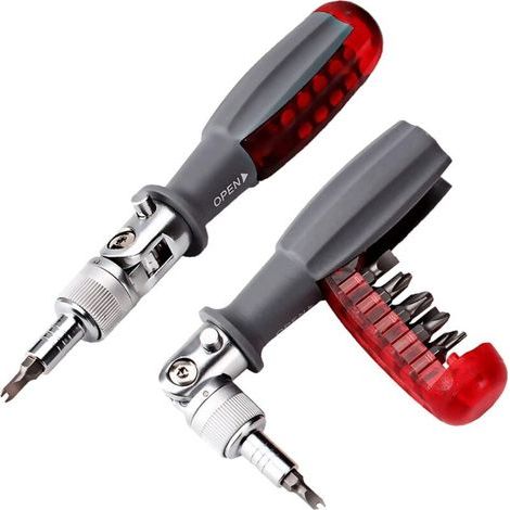 Tournevis à cliquet avec Multi Embout Magnétique, 10 en 1, Petite Poche Mini Tournevis, Convient Pour la Maison et Accessoire Voiture Interieur, Rouge, 1 pièce (1/4)