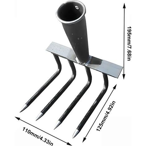 Herse à clous (4 dents) en acier au carbone, outil de désherbage de jardin, râteau à dents, outil agricole, scarificateur de désherbage (1/5)