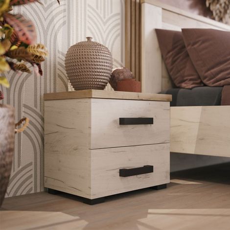 Mesita Roncello, 2 cajones, 1 estante, apertura deslizante, 44.5x33.5x43h cm blanco alerce (1/5)