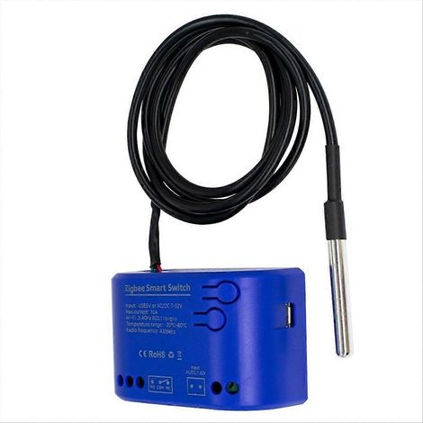 Interrupteur intelligent Zigbee à un bouton avec capteur de température et relais à contact sec passif, compatible avec l'application Tuya Smart Life, 7-32 V. (1/5)