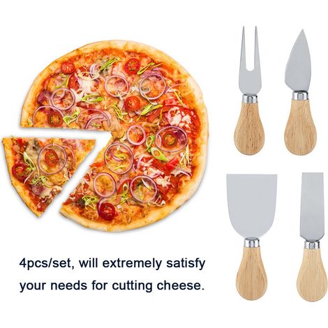 Ensemble de 4 Couteaux à Fromage en Acier Inoxydable avec Manche en Bois - Couteau Trancheur et Découpeur (1/5)