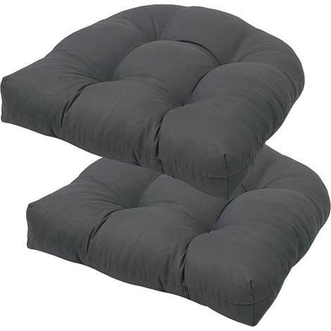 Outdoor Balcony Chair Cushions, 2 Pack 48 x 48 cm Semicircular Thick Chair Cushions with Ties Waterproof Seat Cushions for Garden Chairs, Rattan Chairs, Dark Grey (1/5)