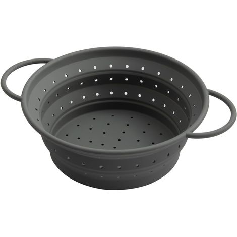 Passoire à pâtes pliable – Peu encombrante, facile à nettoyer et passe au lave-vaisselle – Passoire en silicone 25 cm grise – Idéal pour cuisiner et égoutter (1/5)