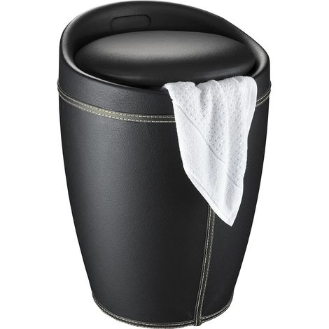 Wenko – Tabouret de bain noir en plastique ABS 36 cm – Capacité 120 kg – Pouf de rangement avec seau à linge 20 litres – Design moderne (1/7)
