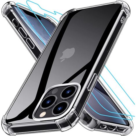 COQUE POUR APPLE IPHONE 13 PRO MAX SILICONE TRANSPARENT 2x VERRE TREMPÉ (1/5)
