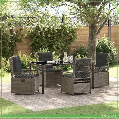 Ensemble de salle à manger pour jardin - FAFEICY - 3380998 - Gris polyrotin - Plateau verre trempé - Dossiers ajustables (1/5)