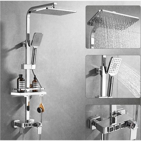 Ensemble de douche mitigeur thermostatique intelli Ensemble de douche chromé numérique robinet salle de bain mélangeur chaud et froid système de pluie montage mural Kit complet robinet de bain baignoi (1/5)