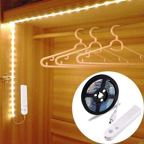 Tira de luces LED AIDUCHO de 60 LED y 1 m, luz nocturna LED para armario con sensor de movimiento, ideal para: armario, mesita de noche, cocina, vestidor, etc. [Blanco 6500k] (1/5)