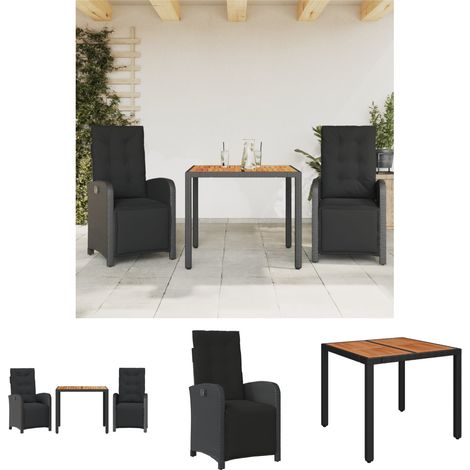 The Living Store 3-tlg. Bistro-Set mit Kissen Schwarz Poly Rattan - Gartenmöbel-Sets (1/5)