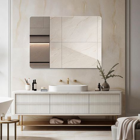Miroir mural sans cadre 60 x 80 cm – Miroir de salle de bain HD sans cuivre, miroir moderne pour coiffeuse/chambre/entrée, miroir décoratif à suspendre verticalement ou horizontalement avec film incas (1/4)