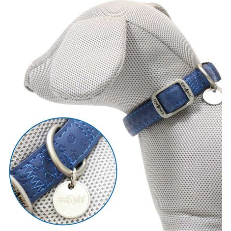 collare M azzurro 26/40x15 cm: Collare similpelle Mylord Regolabile Blu Nav